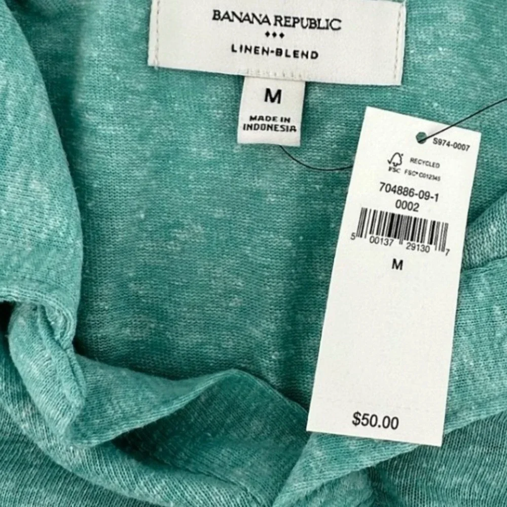 Banana Republic Polo Shirt Linen Blend Coastal NWT Mens Size M Green Heathered